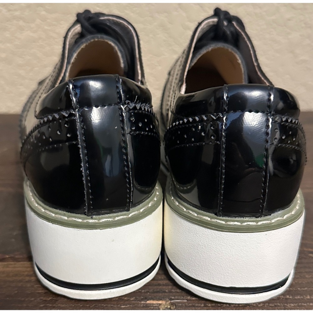 Dadawen Womens Black Patent Wingtip Platform Oxford Shoes Size 7 Brogue - Picture 6 of 15